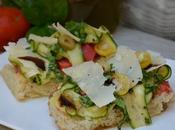 Tartines courgettes, tomates, parmesan, basilic, balsamique