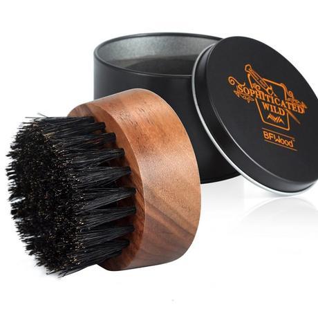 Brosse à barbe poil de sanglier ronde BFWood avec boitier métallique