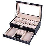 Songmics Présentoir coffret boîte à montre 12 montres JWB012