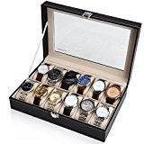 Readaeer Boîte à Montres pour 12 montres Présentoir/Coffret/Boîte de stockage, noir
