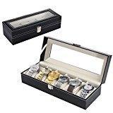 Zogin Coffret/Présentoir/Boîte/Boîtier à Montre Bijoux Coffret de rangement pour Montres avec serrure Imitation cuir noir (6 emplacements)
