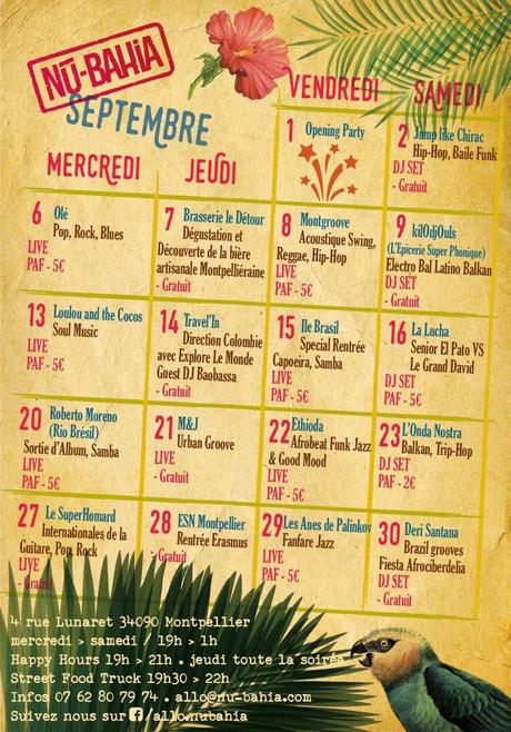 Montpellier – Rentrée et programme de Septembre au Nu Bahia