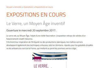 Musée de Cluny  Exposition « Le verre,  un moyen âge inventif » à partir du 20 Septembre 2017