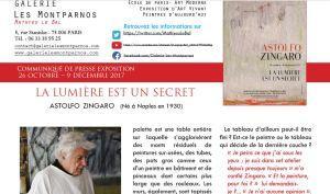 Galerie « Les Montparnos »  Exposition Astolfo ZINGARO «  » La Lumière est un secret » » 26 Octobre au Samedi 9 Décembre 2017
