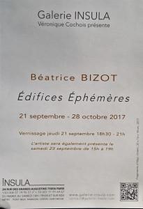Galerie INSULA  exposition Béatrice BIZOT  « Edifices Ephémères » 21 Septembre au 28 Octobre 2017