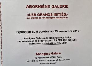Aborigène Galerie  « Les Grands Initiés »  5 Octobre au 25 Novembre 2017