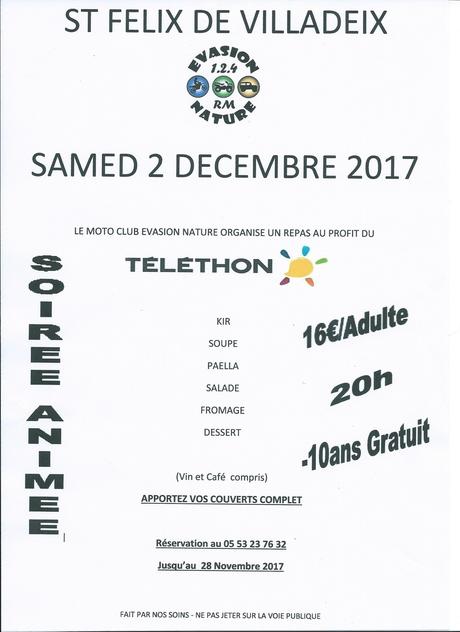 Rando moto-quad Téléthon de Evasion nature 1.2.4 RM à St Félix de Villadeix (24), le 2 décembre 2017