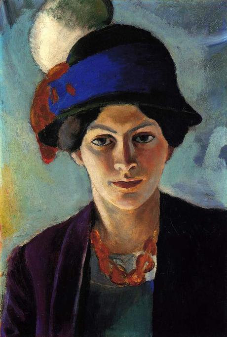 Peinture - Femmes, compagnes, maîtresses, modèles de peintres. Portraits August Macke - Portrait de la femme de l'artiste avec un chapeau, 1909