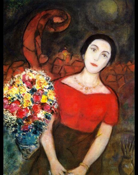 Peinture - Femmes, compagnes, maîtresses, modèles de peintres. Portraits Marc Chagall - Portrait de Vava, seconde épouse du peintre, 1955
