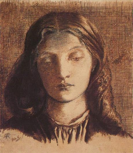 Peinture - Femmes, compagnes, maîtresses, modèles de peintres. Portraits Dante Gabriele Rossetti - Portrait d'Elisabeth Siddal modèle, compagne puis épouse (en 1860) du peintre, 1855