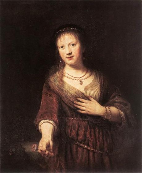 Peinture - Femmes, compagnes, maîtresses, modèles de peintres. Portraits Rembrandt - Portrait de Saskia avec une fleur, 1641