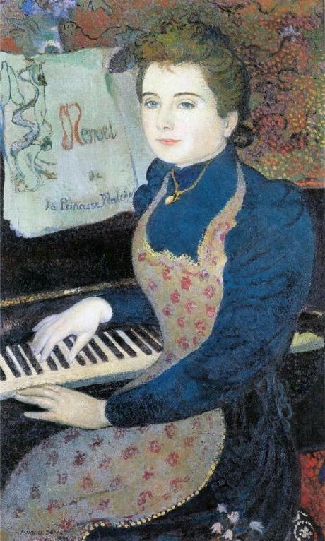 Peinture - Femmes, compagnes, maîtresses, modèles de peintres. Portraits Maurice Denis - L'épouse du peintre Marthe Meurier au piano ou Le menuet de la Princesse Maleine, 1891