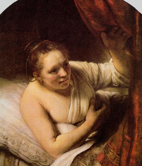 Peinture - Femmes, compagnes, maîtresses, modèles de peintres. Portraits Rembrandt - Hendrickje au lit (Hendrickie Stoffels, concubine du peintre et mère de leur fille), vers 1650