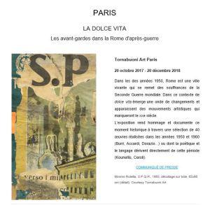 Galerie TORNABUONI PARIS   « La Dolce Vita » Les avants-gardes dans la Rome d’après-guerre – 20 Octobre-20 Décembre 2017