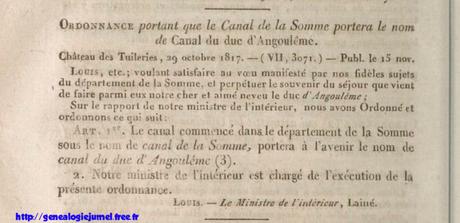 [ Somme ] Origine du nom Canal du Duc d’Angoulême