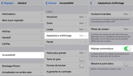 Comment désactiver le réglage automatique de la luminosité de l’écran dans iOS 11