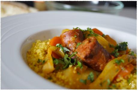 Tajine de merguez au fenouil, panais et carottes