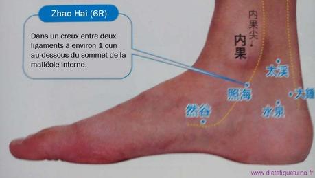 Le point Zhao Hai du méridien des reins (6R)