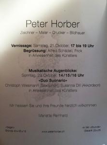 Galerie IM HOF (Uettlingen Bern)   exposition PETER HORBER à partir du 21 Octobre 2017