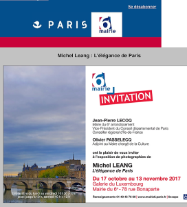 Mairie PARIS 6   exposition Michel LEANG  » L’élégance de Paris » 17 Octobre au 13 Novembre 2017