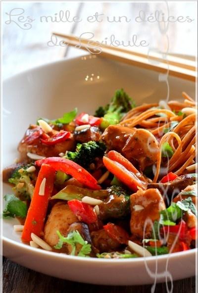 ~spaghetti au poulet, sauce au beurre d'amandes~