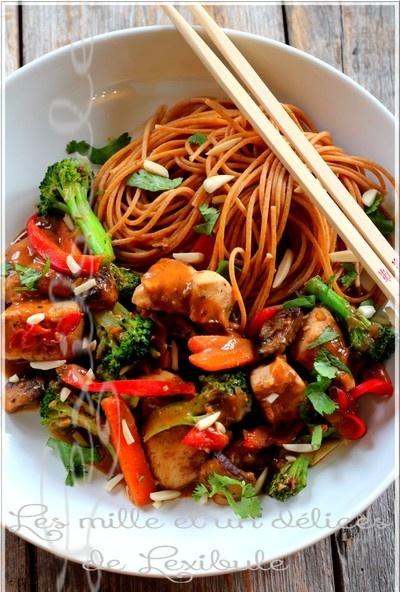 ~spaghetti au poulet, sauce au beurre d'amandes~