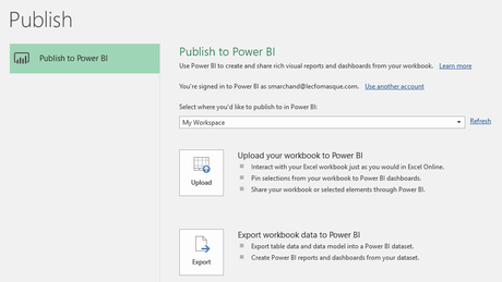 Publier Excel 2016 dans Power BI