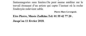 Etre Pierre , Musée ZADKINE  (Pierre-Marc Levergeois)  jusqu’au  11 Février 2018