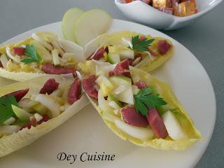 Barquettes d'endive, pomme, cajou & gésier