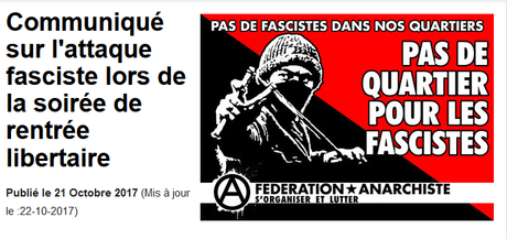 ALERTA ANTIFASCISTA : violente agression fasciste à #Chambéry #antifa