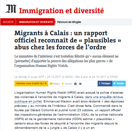 Des #violencespolicieres à #Calais ? « Circulez, ya rien à voir ! » (ben tiens, mon #Collomb…).