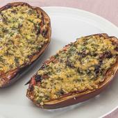 Aubergines farcies au Bacon et à la Tomate Aubergines farcies au jambon et aux cèpes