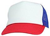 Three Tone Summer Mesh Cap in Royal and Red and White Trucker Hat