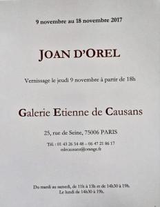 Galerie Etienne de Causans – Exposition  JOAN D’OREL  9/18 Novembre 2017