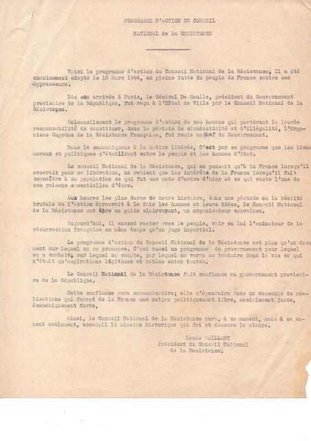 Le programme d'action du Conseil National de la Résistance (1944)