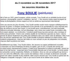CRIDART à Metz expositions Tony SOULIE (peintures) Dominique MUCKLI (bronzes)  2/28 Novembre 2017