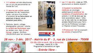 exposition-vente   LES 111 des Arts     28 Novembre au 3 Décembre 2017 Mairie Paris 8