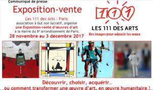 exposition-vente   LES 111 des Arts     28 Novembre au 3 Décembre 2017 Mairie Paris 8