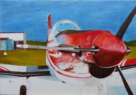 l'Avion rouge (Pilatus) - Peinture de Serge Boisse (2017)