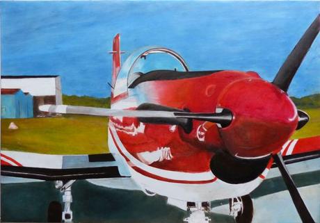l'Avion rouge (Pilatus) - Peinture de Serge Boisse (2017)