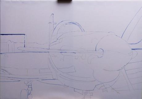 l'Avion rouge (Pilatus) - Peinture de Serge Boisse (2017)