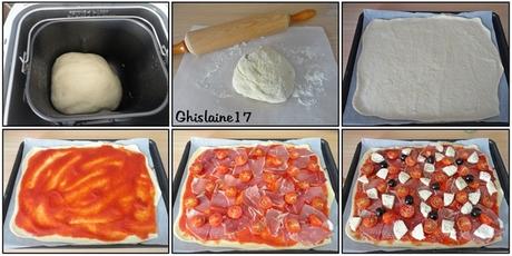 Pizza au jambon cru, tomate, mozzarella, olive