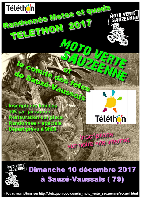Rando moto, quad Téléthon à Sauzé-Vaussais (79), le 10 décembre 2017