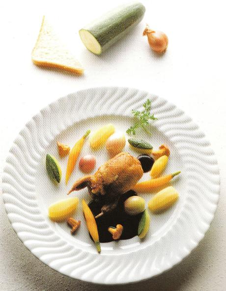 Caille farcie et légumes glacés