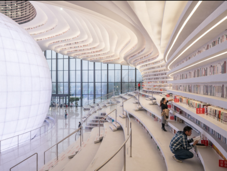 En promenade : La nouvelle bibliothèque pour la ville de Tianjin Binhai en Chine