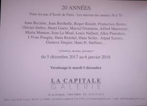 Galerie LA CAPITALE    20 Ans……………………………………..5 Décembre 2017 au 6 Janvier 2018