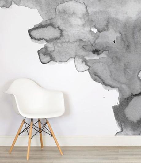 mur aquarelle gris et blanc