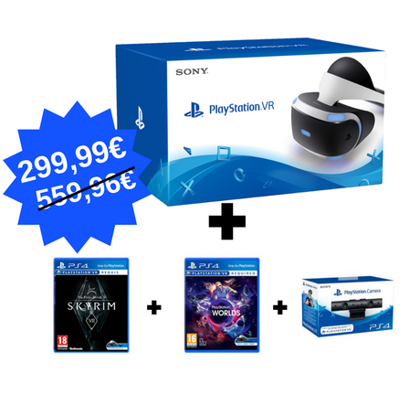 Bon Plan – Casque Playstation VR +  GT Sport + Caméra V2 + VR World +Skyrim VR à 299.99€ (voire 279.99€ si paypal)