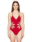 Robin Piccone Women's Ava V-Neck Cutout One Piece Swimsuit, Fiery Red, 12