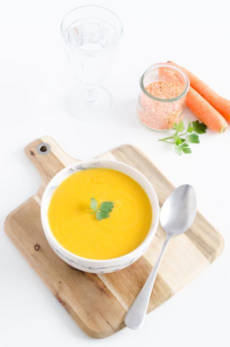 Soupe de carottes et lentilles corail au lait de coco